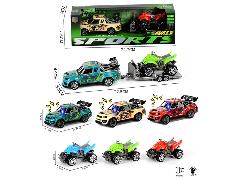 PULL BACK CAR W/LIGHT & SOUND & FREE WAY MOTORCYCLE,3COLOURS - HP1252109