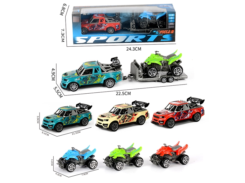 PULL BACK CAR W/FREE WAY MOTORCYCLE,3COLOURS - HP1252130