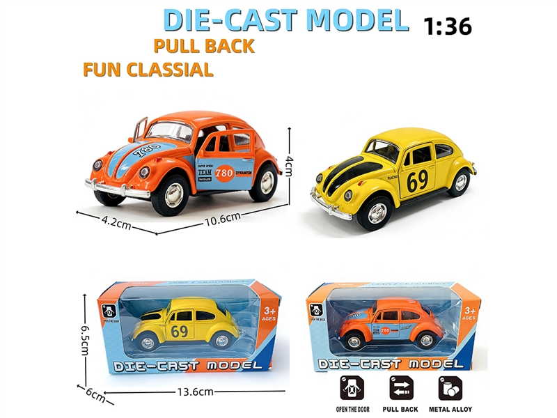 1:36 PULL BACK DIE-CAST CAR W/CAN OPEN THE DOOR, 2COLOURS - HP1252292