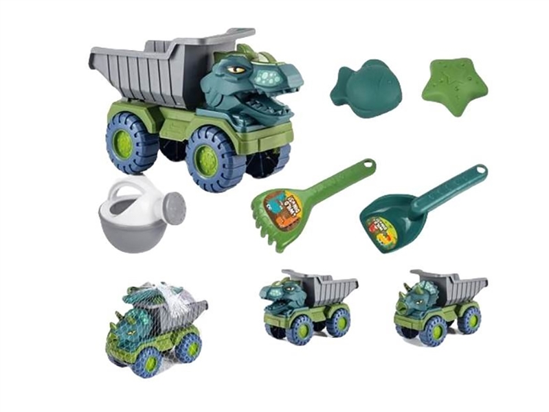 沙滩恐龙车6pcs（2款混装，滑行）沙滩运输车工程滑行车(沙滩滑行车滑行工程车运输车沙滩套餐) - HP1252787