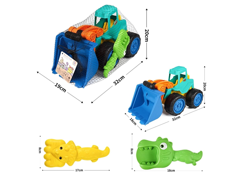 推土机工程车+2恐龙沙具(滑行）(沙滩滑行车滑行工程车运输车沙滩套餐) - HP1252789