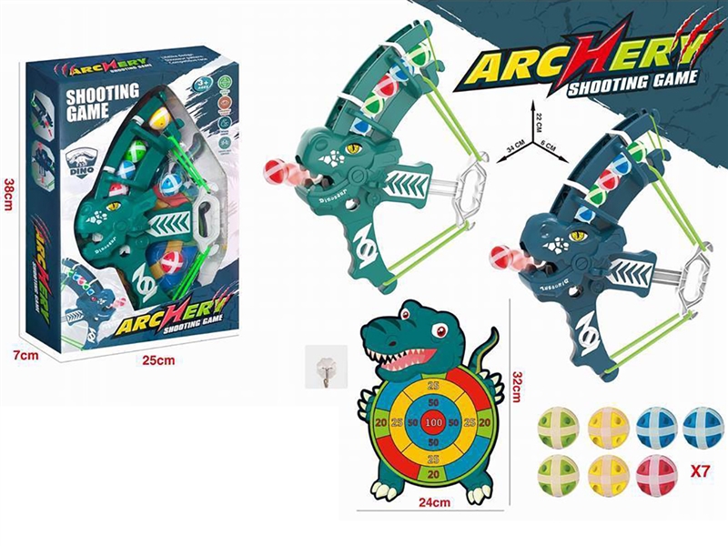 DINOSAUR STICKY BALL BOW AND ARROW,2COLOURS - HP1252861