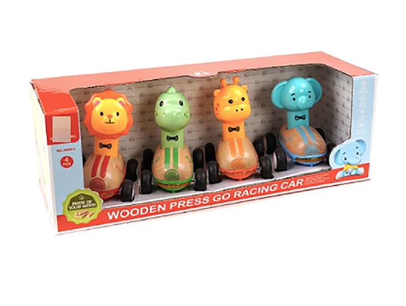 PRESS & GO WOODEN CAR W/SOUND 4PCS - HP1255530