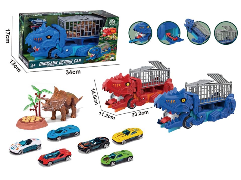DINOSAUR STORAGE TRUCK SET W/FREE WAY DIE-CAST CAR 3PCS ,2COLOURS - HP1255771