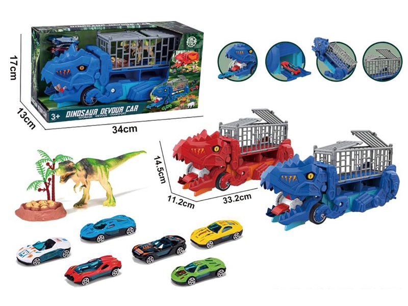 DINOSAUR STORAGE TRUCK SET W/FREE WAY DIE-CAST CAR 3PCS ,2COLOURS - HP1255773