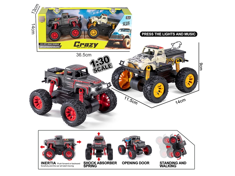 1:30 DOUBLE FRICTION DIE-CAST CAR 2PCS W/LIGHT & MUSIC & CAN OPEN THE DOOR - HP1255848