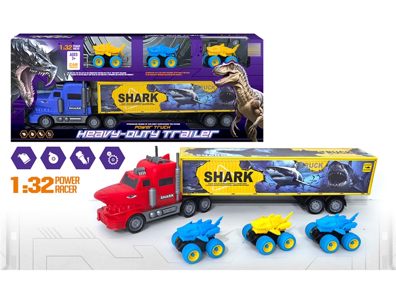 FRCITION SHARK TRUCK W/FREE WAY CAR 3PCS & CAN OPEN THE DOOR,2COLOURS - HP1255976