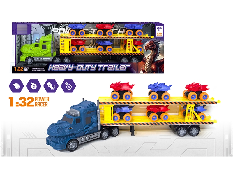 FRCITION DINOSAUR TRUCK W/FREE WAY CAR 6PCS,2COLOURS - HP1255990