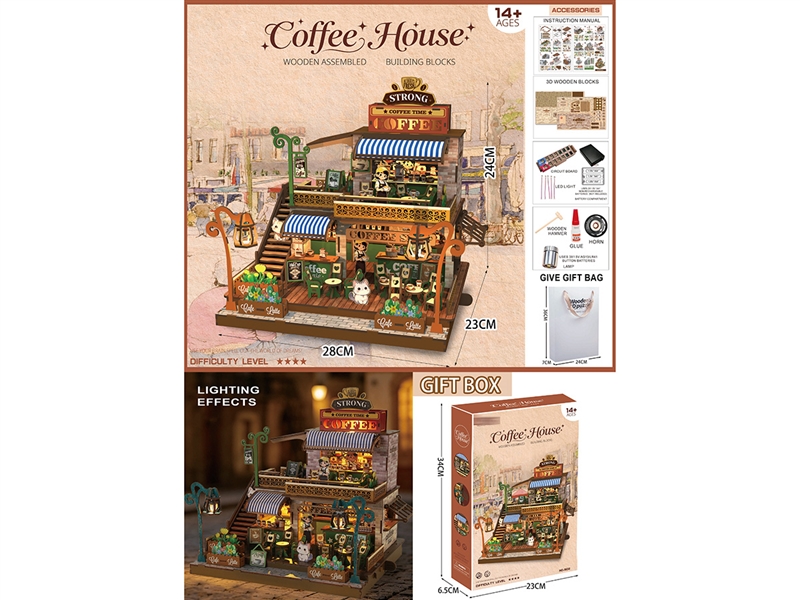 3D WOODEN BUILDING BLOCKS W/LIGHT & MUSIC（NOT INCLUDED BATTERY） - HP1256329