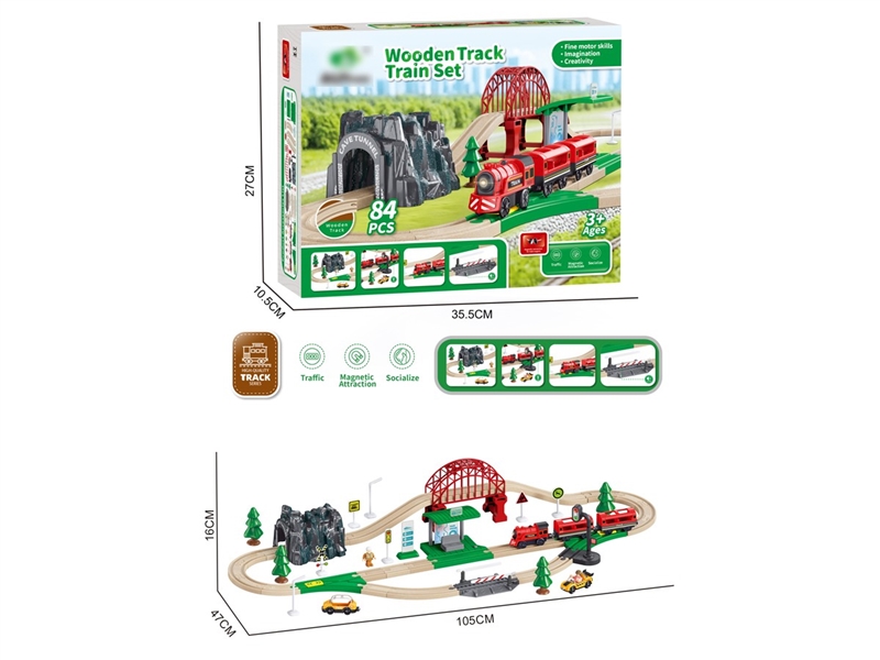 B/O WOODEN TRACK TRAIN 84PCS W/LIGHT & SOUND - HP1257378