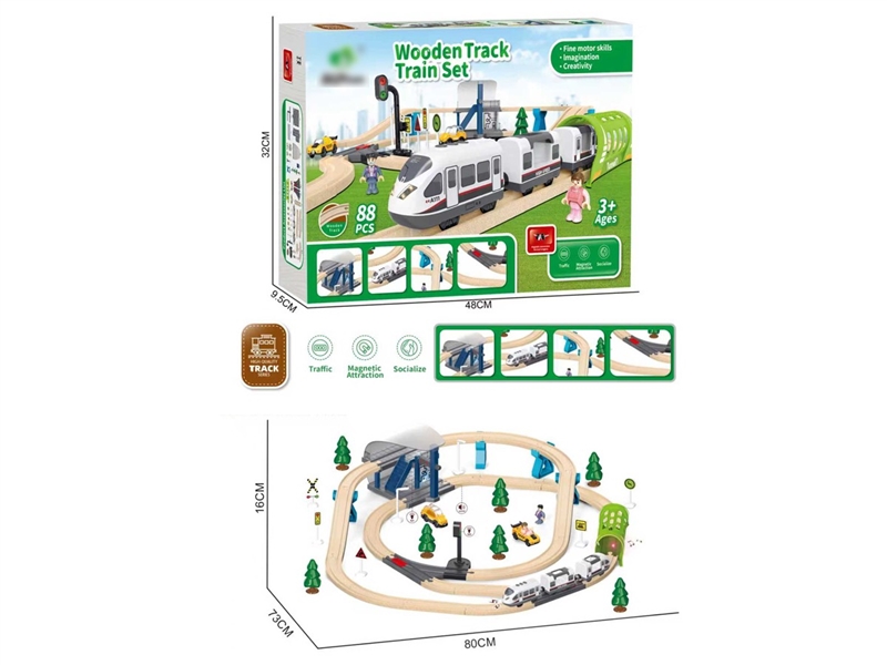 B/O WOODEN TRACK TRAIN 88PCS W/LIGHT & SOUND - HP1257382