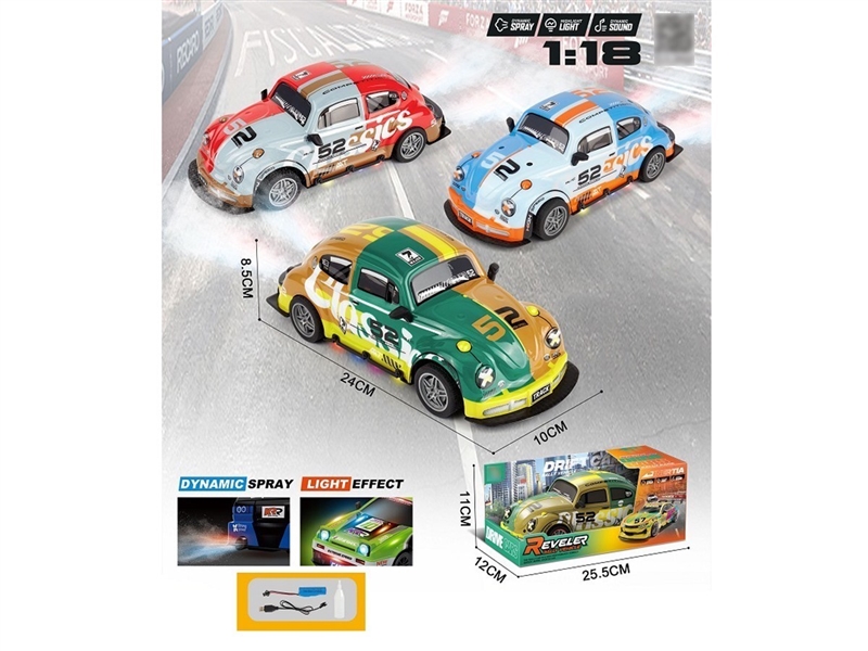 FRICTION CAR W/LIGHT & MUSIC & SPRAY(INCLUDED BATTERY）,3COLOURS - HP1257873
