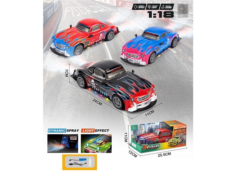FRICTION CAR W/LIGHT & MUSIC & SPRAY(INCLUDED BATTERY）,3COLOURS - HP1257874