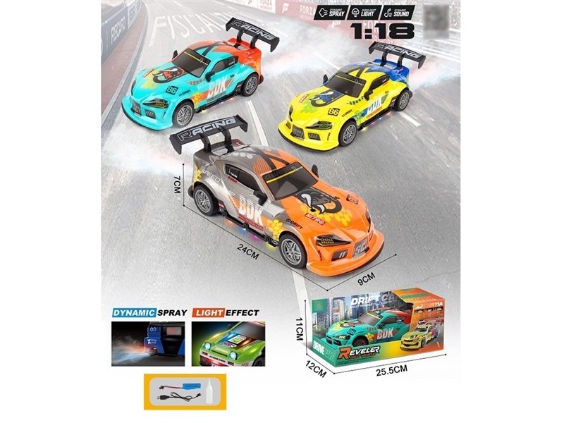 FRICTION CAR W/LIGHT & MUSIC & SPRAY(INCLUDED BATTERY）,3COLOURS - HP1257876