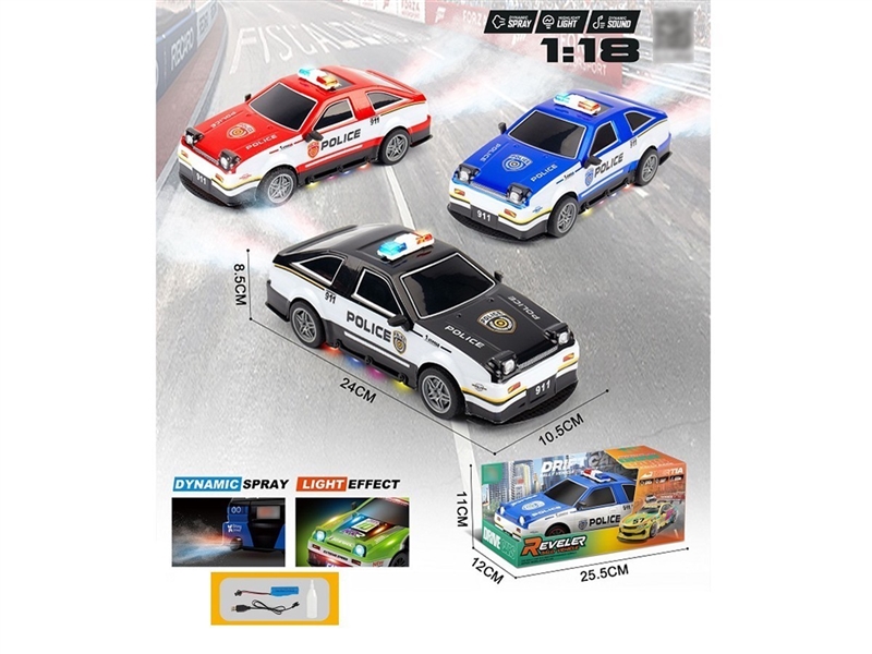 FRICTION CAR W/LIGHT & MUSIC & SPRAY(INCLUDED BATTERY）,3COLOURS - HP1257877