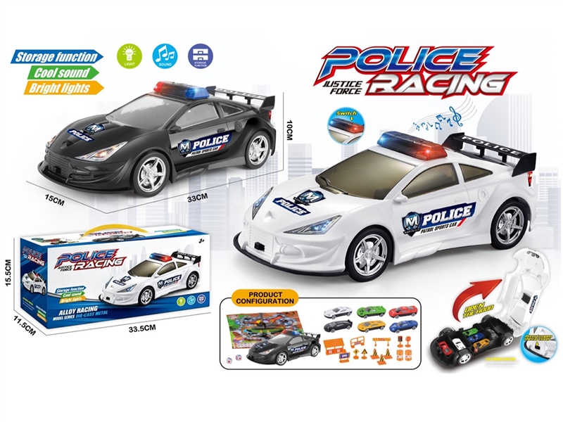 FREE WAY STORAGE POLICE CAR W/LIGHT & MUSIC & ACCESSORIES & 6 PCS FREE WAY DIE-CAST CAR，2COLOURS - HP1260615
