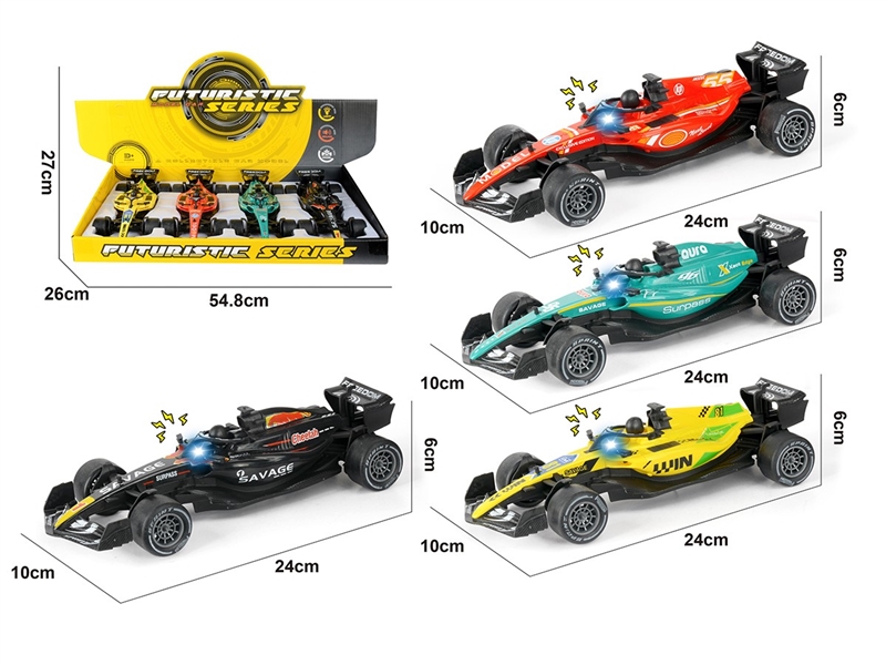 1：20 FRICTION FORMULA CAR，W/LIGHT & SOUND (INCLUDED BATTERY, 4COLORS),12PCS/DISPLAY BOX - HP1261060