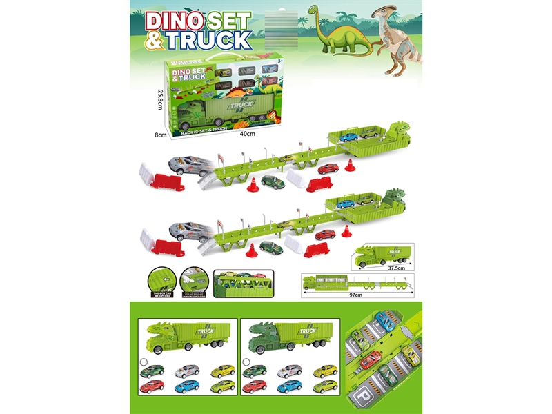 DINOSAUR PARKING LOT SET W/PULL BACK DIE-CAST CAR 6PCS & ACCESSORIES,2ASST - HP1261200