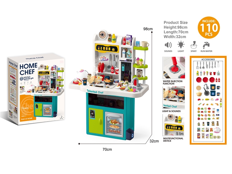 KITCHEN SET W/LIGHT & SOUND & WATER & SPRAY,110PCS - HP1262083