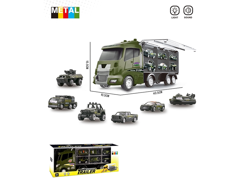 FREE WAY MILITARY TRUCK W/6PCS FREE WAY DIE-CAST CAR & LIGHT & MUSIC(INCLUDE BATTERY) - HP1262619