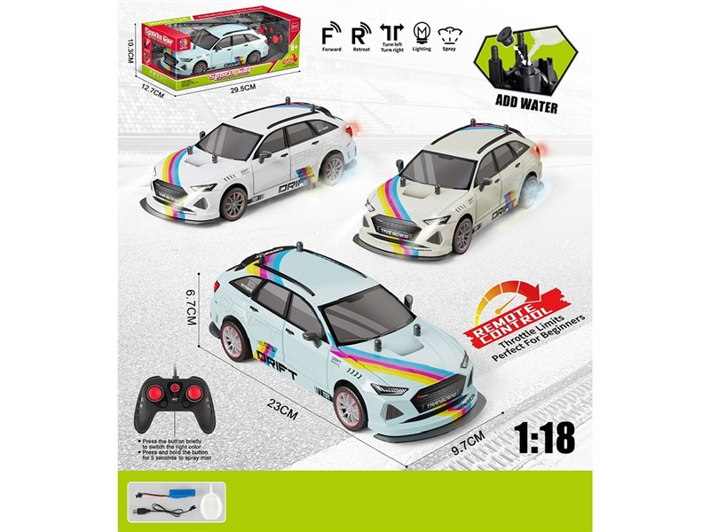 1:18 5-CHANNEL R/C CAR W/LIGHT & SPRAY,3COLORS(INCLUDED BATTERY) - HP1264799