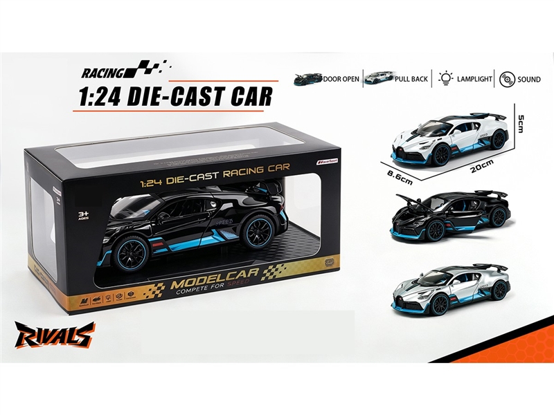 1:24 PULL BACK DIE-CAST CAR W/LIGHT & MUSIC & CAN OPEN THE DOOR,3COLORS(INCLUDED BATTERY) - HP1264915