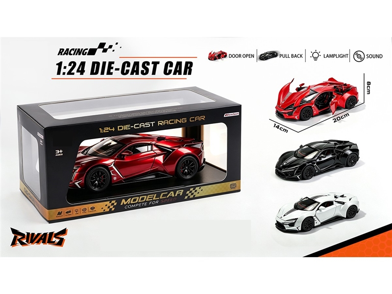 1:24 PULL BACK DIE-CAST CAR W/LIGHT & MUSIC & CAN OPEN THE DOOR,3COLORS(INCLUDED BATTERY) - HP1264916