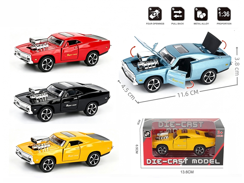 1:36 PULL BACK DIE-CAST CAR,4COLORS - HP1266131