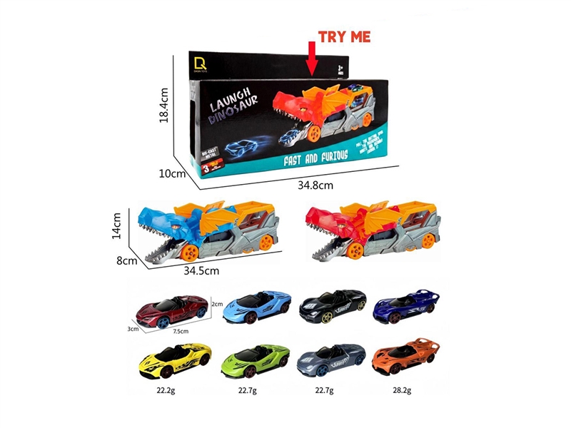 CATAPULI DINOSAUR CAR,2COLORS W/2PCS 1:64 DIE-CAST CAR - HP1266937