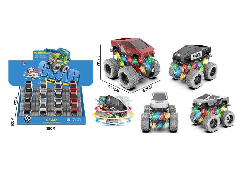 FRICTION CAR W/LIGHT,12PCS/DISPLAY BOX,4COLORS(INCLUDED BATTERY) - HP1267269