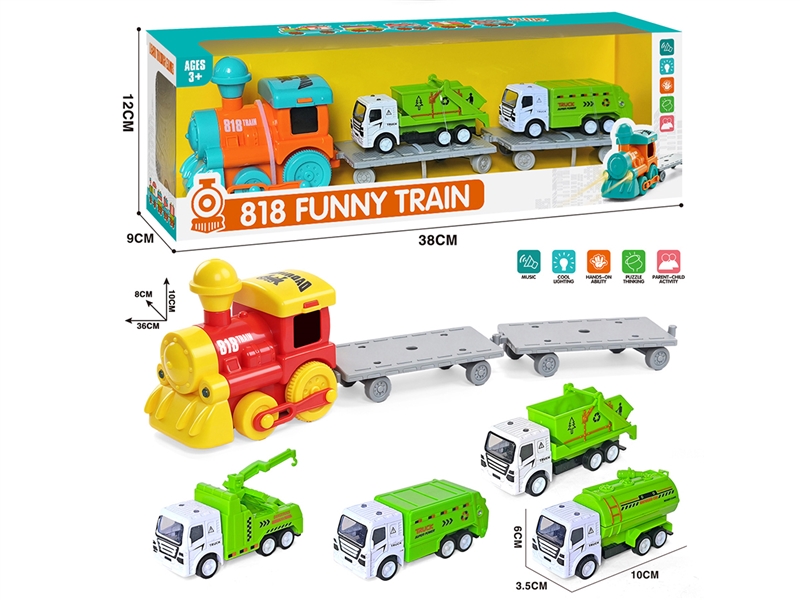 FRICTION TRAIN W/LIGHT & MUSIC & PULL BACK DIE-CAST SANITATION CAR 2PCS（INCLUDE BATTERY) - HP1267320