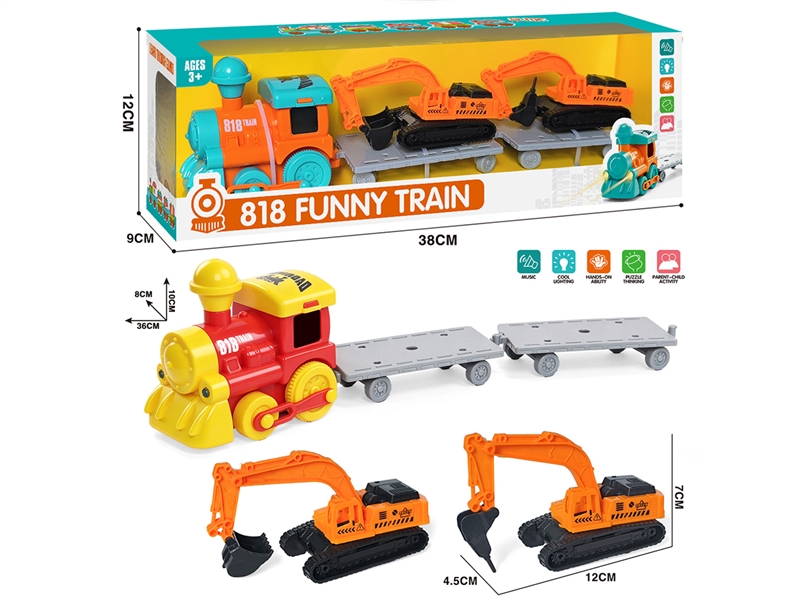 FRICTION TRAIN W/LIGHT & MUSIC & FREE WAY DIE-CAST CONSTRUCTION CAR 2PCS（INCLUDE BATTERY) - HP1267331
