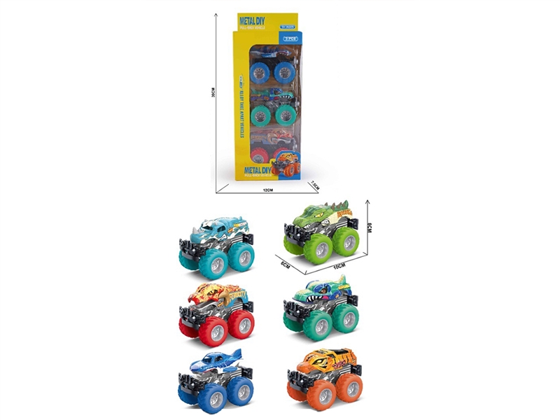 PULL BACK DIE-CAST ANIMAL CAR 3PCS,6ASST - HP1267661
