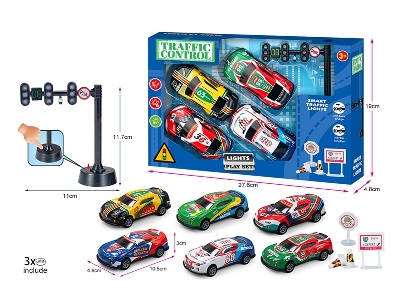 PULL BACK DIE-CAST CAR,4PCS,6ASST W/TRAFFIC LIGHTS(INCLUDED BATTERY) - HP1268198
