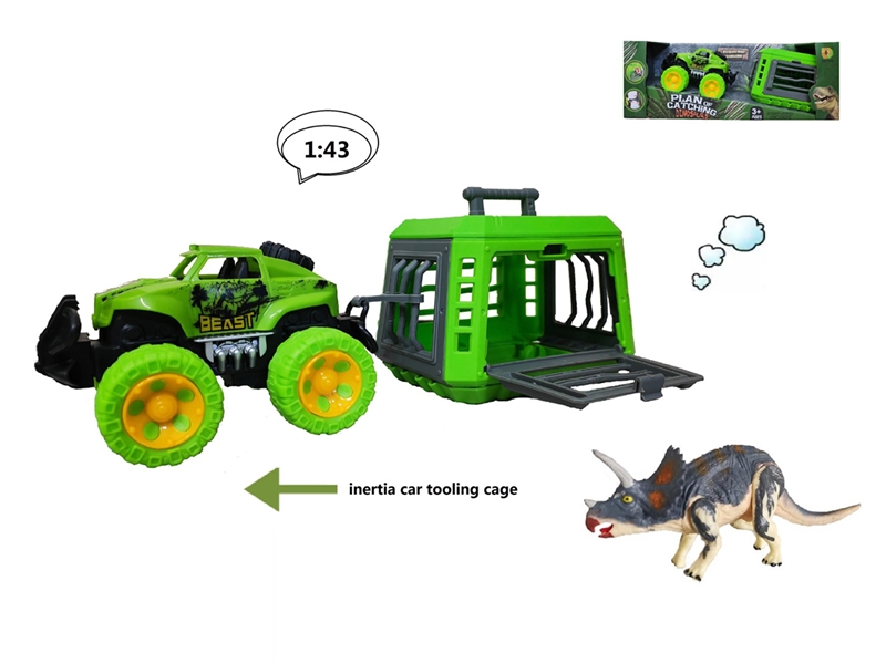 FRICTION CAR W/CAGE & DINOSAUR,2COLOURS - HP1268443
